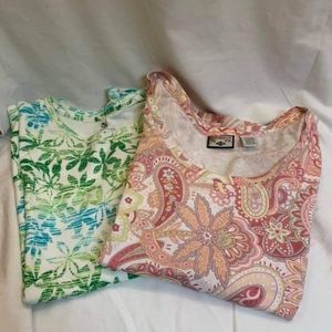 Lot of 2 Ladies Size Medium Floral Print Cotton Tees